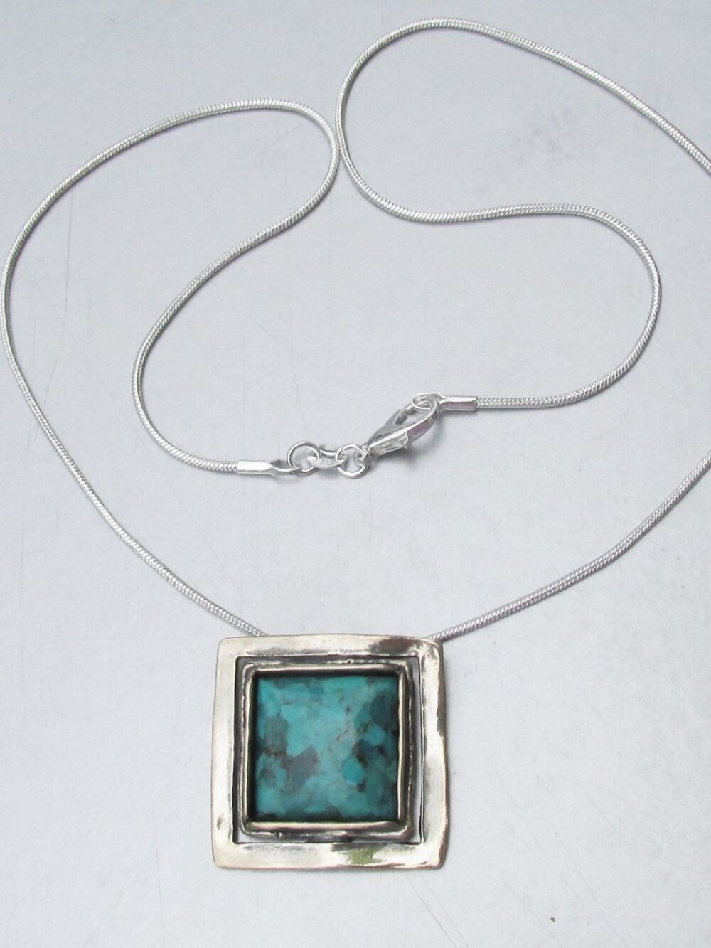 Retired SILPADA Sterling Silver Square Pendant Turquoise Necklace N1509
